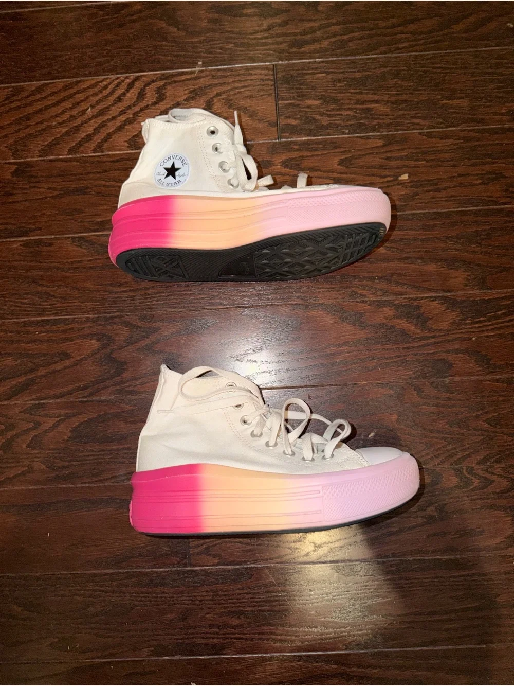 Girls Converse High Top Platform Sneakers in White with Pink and Orange Sole
